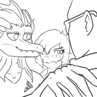 black_and_white Damien Dilophosaurus I_Wani_Hug_That_Gator Inco meme Monochrome Olivia sketch // 2048x1828 // 614.4KB