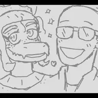 Anthro Bald Baryonyx black_and_white Clothing drawing_interface Duo Ending_4 English_Text Eyelashes Eyewear Female Freckles Hair Heart_Symbol I_Wani_Hug_That_Gator Inco Male MaleFemale Monochrome Olivia Ponytail Scales sketch Smile Snout Spanish_Text Sunglasses // 1440x900 // 138.9KB