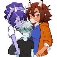 Aquilops Blushing Color Green Maria_(Rosa's_Daughter) Original_Character Pterodactyl Sera_(Trish's_Daughter) Triceratops // 1536x2048 // 1.6MB