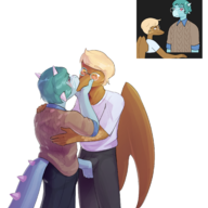 Ankylosaurus Background_Character Blushing Color Gay glasses goodbye_volcano_high kissing Lamont Pterodactyl Ramo // 2176x2364 // 1.5MB