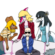 Color Human I_Wani_Hug_That_Gator Inco kiara Lunara meme Mia Parasaurolophus Raptor Sunglasses transparent Triceratops // 413x425 // 142.5KB