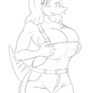 Acrocanthosaurus Alternate_Outfit Breasts Heather(OC) Monochrome Original_Character sketch // 614x873 // 190.7KB