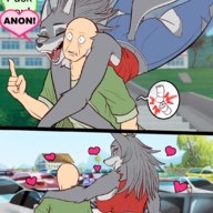 Anon Color comic Fang gif Hugging Human non-dino_anthro Pterodactyl Raptor reed text Triceratops trish // 1096x2627 // 1.0MB