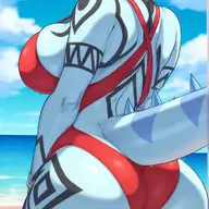 ai Baryonyx Blushing Breasts Butt Color femNick nick Swimwear // 1000x2200 // 346.5KB