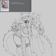 4chan Alternate_Outfit Aquilops black_and_white Breasts Monochrome Rosa sketch Stegosaurus Stella // 1280x1280 // 425.5KB