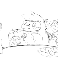 Baryonyx children Elvira_(Nick's_Daughter) femNick Jack Monochrome nick Original_Character sketch // 1903x876 // 709.8KB