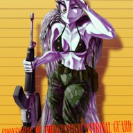 Alternate_Outfit Bra Breasts Color Fang Front-Facing gun military Pterodactyl text // 1000x1300 // 1.7MB
