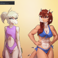 4chan abs Aquilops Bikini Breasts Color Cynthia_(Stella's_Daughter) Fit Maria_(Rosa's_Daughter) Original_Character Stegosaurus Swimwear // 1390x1188 // 1.2MB