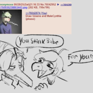 4chan Cynthia_(Stella's_Daughter) Genderswap Green maleCynthia Monochrome Pterodactyl sketch Stegosaurus text // 842x702 // 216.1KB