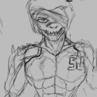 abs Baryonyx black_and_white cosplay crossover Fit Front-Facing Jack Metal_Gear Monochrome Original_Character sketch // 573x955 // 265.0KB