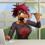 Color Devlog Food Original_Character Raptor Rebecca_(Devlog) // 2800x2600 // 3.1MB