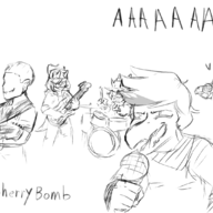 Atrociraptor Baryonyx Chasmosaurus Human Iris Jack Joseph Josephine Lur Monochrome Musical_Instrument Original_Character Raptor sketch // 1321x1087 // 627.6KB