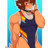 ai Aquilops Blushing bulge Color Fit Genderswap maleRosa Rosa Swimwear // 832x1216 // 875.6KB