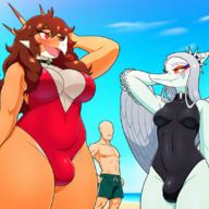 ai Anon Aquilops Breasts bulge Color Fang Futa Human Pterodactyl Rosa Swimwear // 1216x832 // 1.2MB