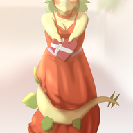 Alternate_Outfit Blushing Color Dress Front-Facing Holiday Stegosaurus Stella text // 1050x1575 // 622.0KB