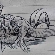 black_and_white Carnotaurus femGreen Genderswap Green Janet_(OC) kissing lesbian Monochrome Nude Original_Character Pterodactyl Sex sketch // 2928x1949 // 548.7KB