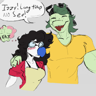 Baryonyx Blushing Color edit Fit glasses I_Wani_Hug_That_Gator Izzy Jew Original_Character Rhinorex text Trent_D_Nito // 943x789 // 259.7KB