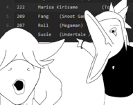 black_and_white crossover Deltarune Fang Queen_of_V Susie_(Deltarune) Video_Game // 1000x791 // 261.5KB