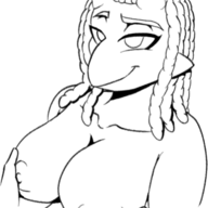 Babs Background_Character black_and_white Breasts Monochrome // 420x608 // 73.8KB