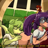 Alternate_Outfit Anon Aquilops Blushing Color Foreplay glasses Raptor Rosa Sage Stegosaurus Stella Volcano_High_School // 1356x1125 // 1.1MB