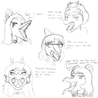 Aquilops black_and_white Fang Front-Facing glasses Monochrome Naomi Parasaurolophus Pterodactyl Rosa sketch Spanish_Text Stegosaurus Stella Triceratops trish // 3304x3293 // 2.2MB
