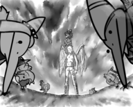 Anime Anon Aquilops black_and_white Ending_4 Fang glasses gremlin Monochrome Naomi Naser Parasaurolophus Pterodactyl Raptor reed Rosa Stegosaurus Stella Triceratops trish // 2372x1900 // 2.5MB