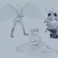 black_and_white cosplay Fang Fat Fey_(Legends_and_lore_Fang) goodbye_volcano_high Legends_and_Lore Monochrome Pterodactyl Stegosaurus Stella Wall_Stella // 1200x919 // 86.1KB