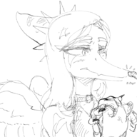 black_and_white Blushing Fang hand_holding Monochrome Pterodactyl sketch snoot_boop // 1900x1000 // 422.7KB