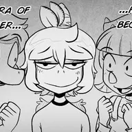 Amber Anime black_and_white children Front-Facing Lavender Monochrome Original_Character Parasaurolophus Pterodactyl Triceratops // 1142x696 // 259.0KB