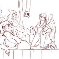 Background_Character Baryonyx Bikini Brachiosaurus Erin Fang I_Wani_Hug_That_Gator Liz Mia Monochrome Olivia Parasaurolophus Pterodactyl Stegosaurus Stella Swimwear // 634x547 // 216.0KB