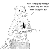 black_and_white cosplay gun Monochrome spider-man Stegosaurus Stella // 1465x1343 // 632.0KB