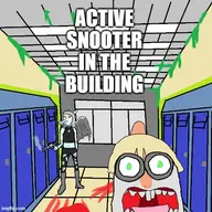 Blood Color Ending_1 Fang Front-Facing glasses gun meme Naomi Parasaurolophus Pterodactyl Volcano_High_School // 502x500 // 83.5KB
