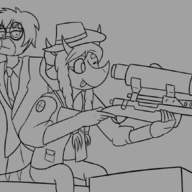 black_and_white cosplay crossover glasses gun Monochrome Sage Stephanie Team_Fortress_2 Triceratops Video_Game // 1393x864 // 137.0KB