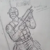 Anon crossover gun Military_Anon Monochrome sketch Video_Game // 1536x2048 // 375.2KB