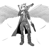 black_and_white cosplay crossover Devil_May_Cry Fang Monochrome Video_Game // 2971x2150 // 973.7KB