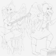 Alcohol Alternate_Outfit black_and_white Fang Monochrome Musical_Instrument Pterodactyl Samantha_(Fang's_mom) // 2500x2200 // 537.0KB
