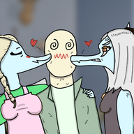 Anon Blushing Color Ending_4 Fang Front-Facing game_asset kissing lucy Pterodactyl Samantha_(Fang's_mom) // 641x363 // 138.1KB